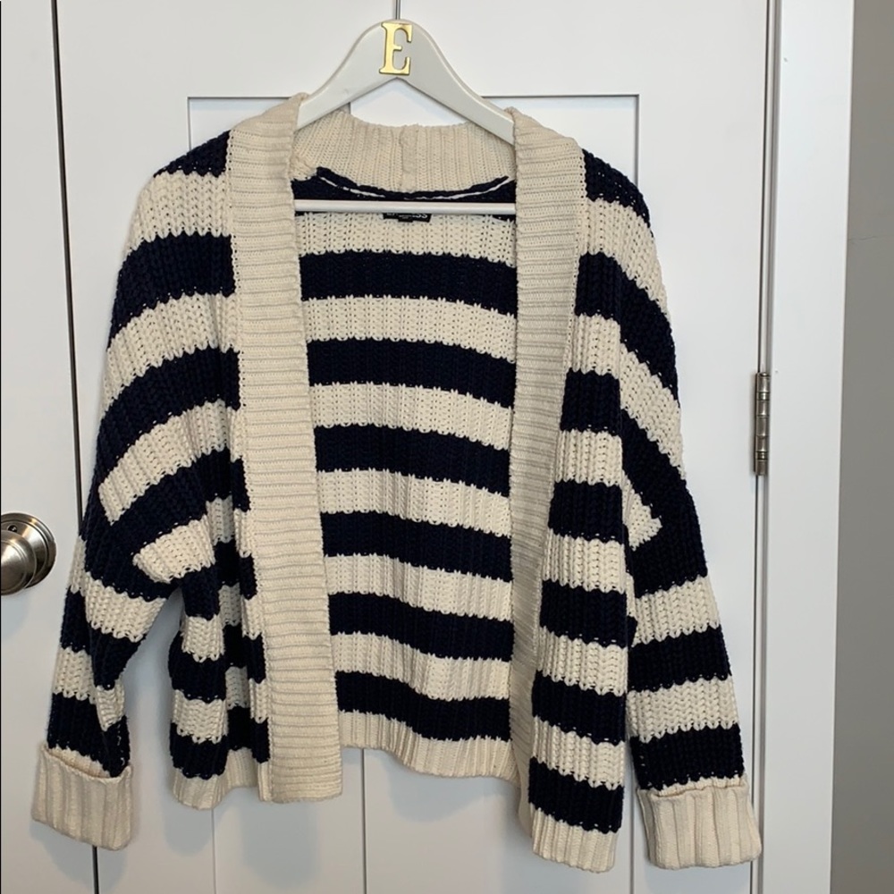 Express Navy + White Striped Cocoon Sweater Small